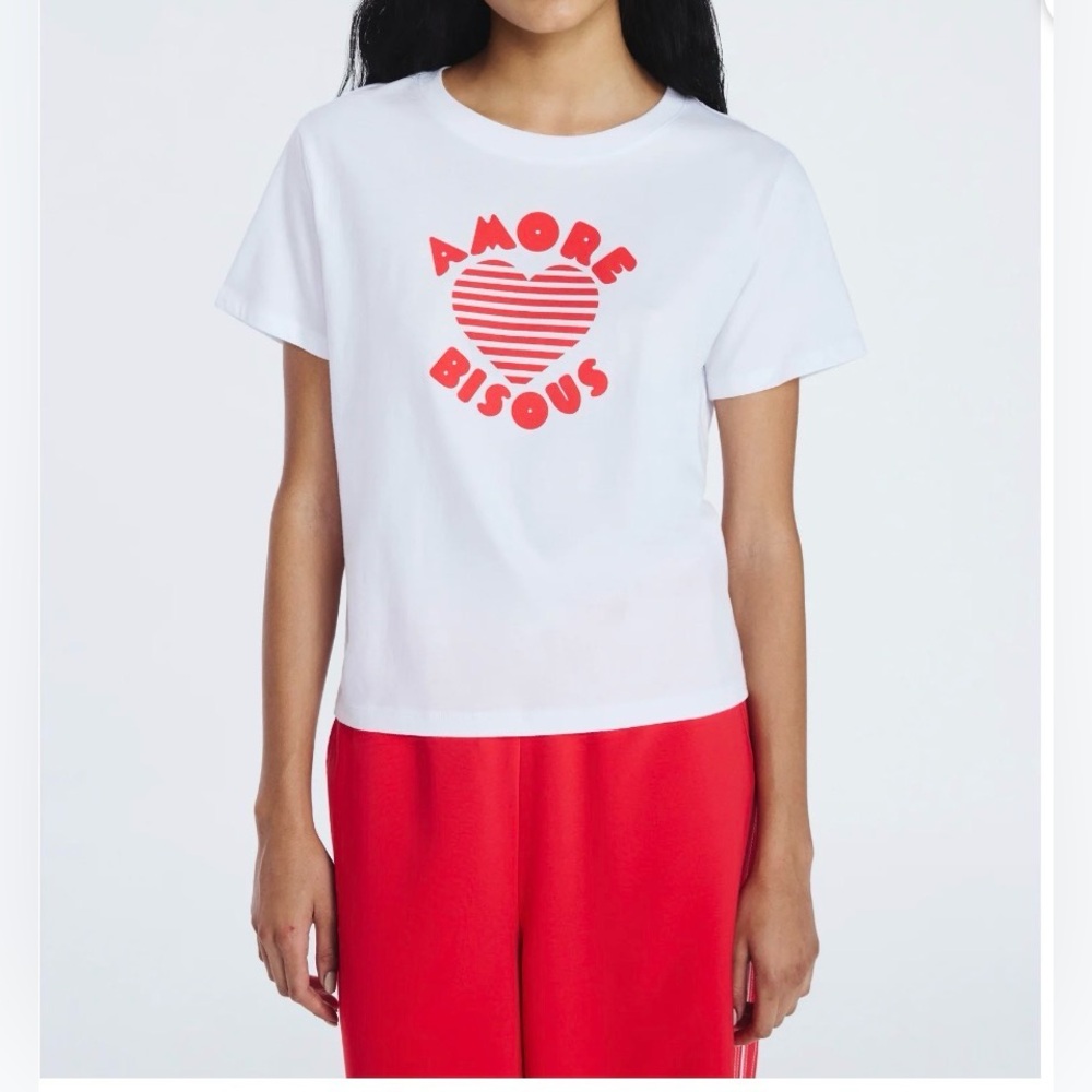Free Assembly Women's Cotton Cropped Boxy Heart Tee with Short Sleeves